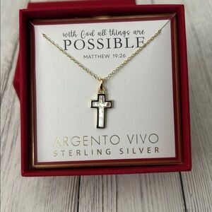 Argento Vivo Mother Of Pearl Sterling Silver with Gold Overlay Cross Necklace